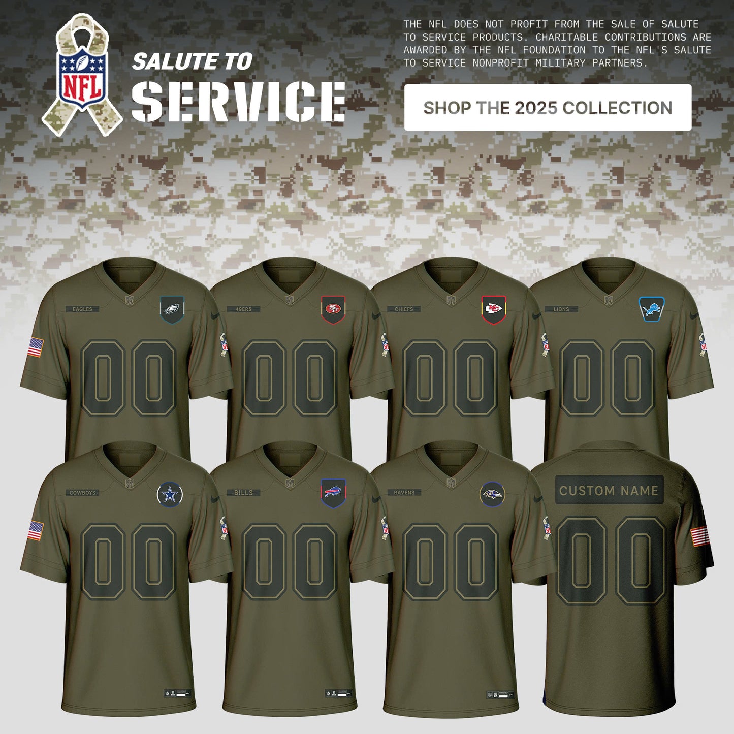 All Teams 2025 Olive Salute to Service Limited Custom Jersey