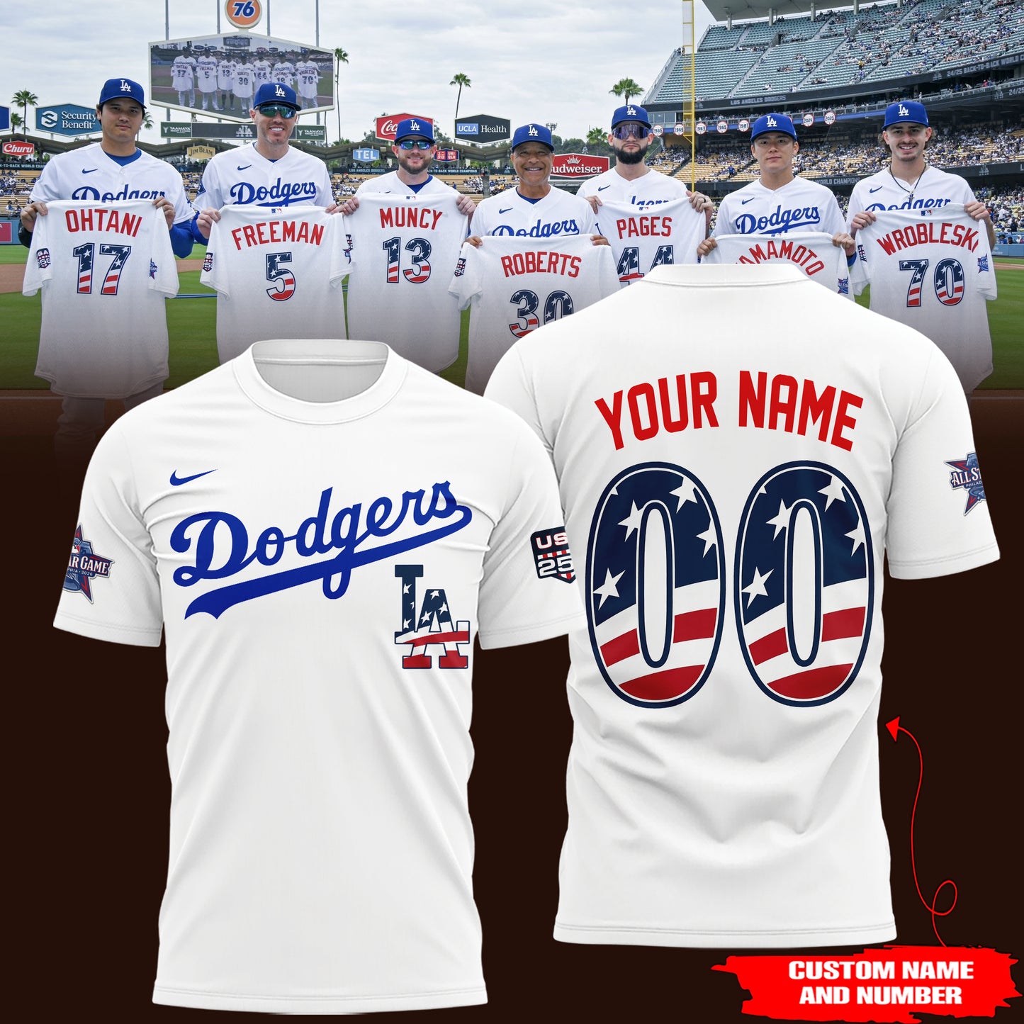 Limited Edition LA Dodgers 2026 USA250 All Star Baseball T-Shirt