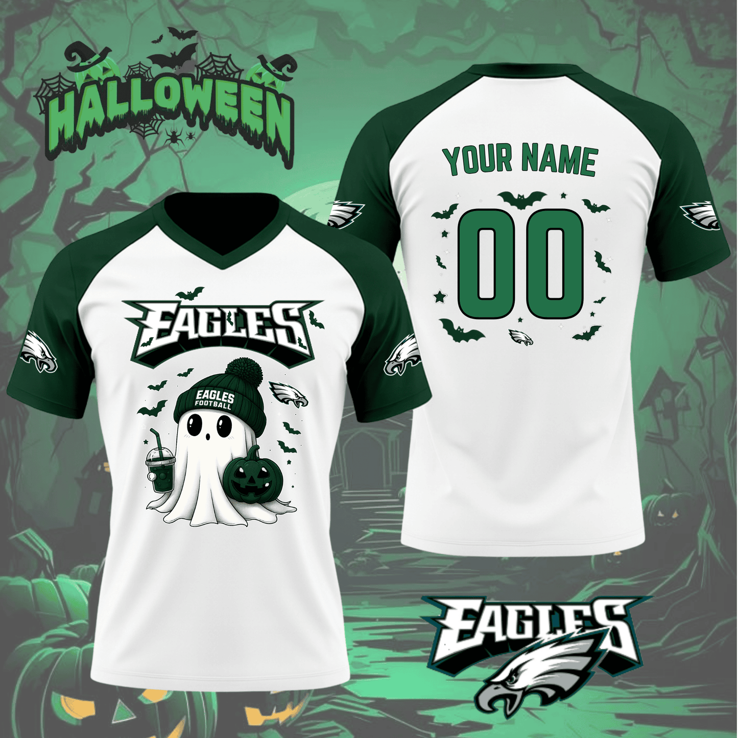 Philadelphia Eagles - Eagle Among the Bats Halloween Edition-V-neck Short Sleeve Jersey