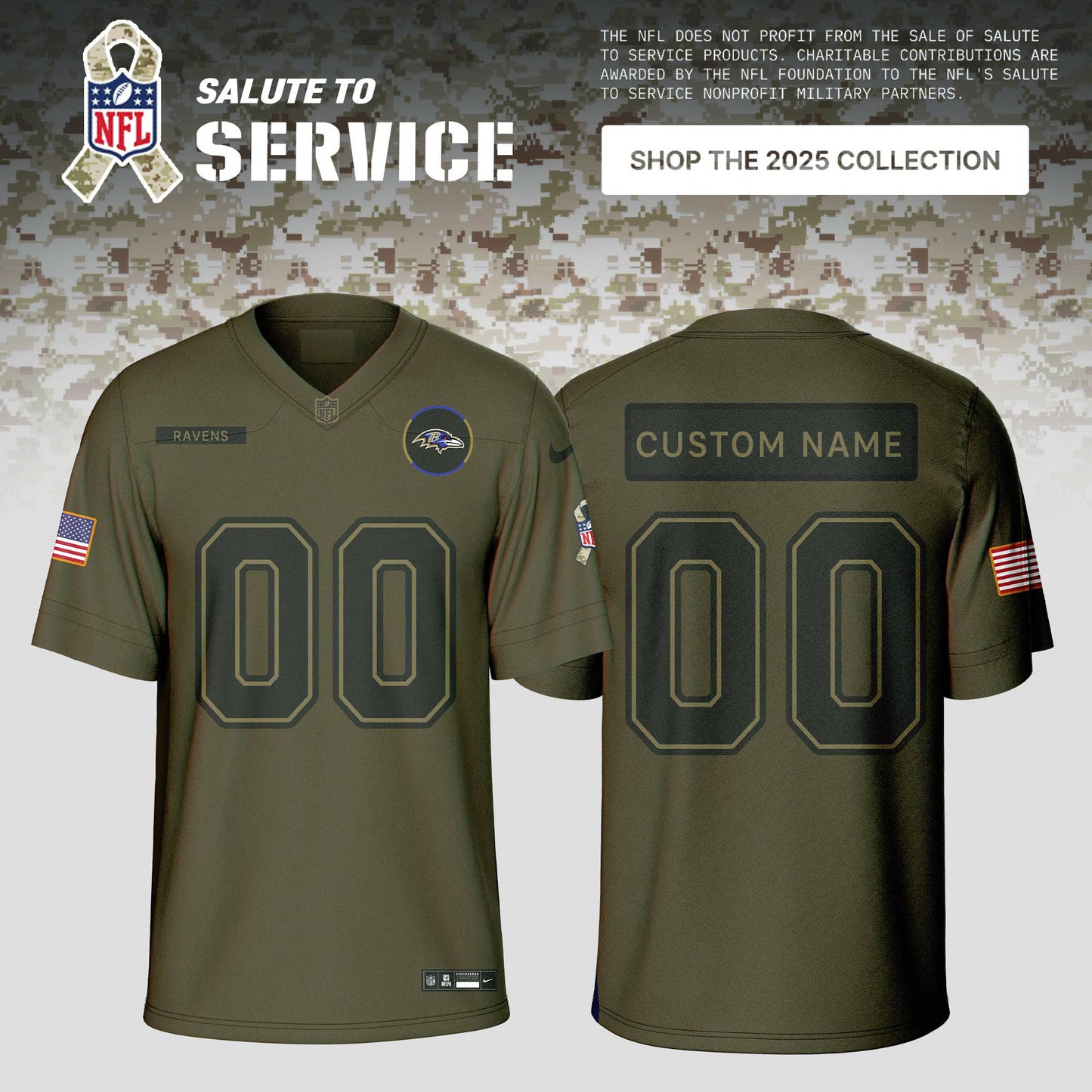 All Teams 2025 Olive Salute to Service Limited Custom Jersey