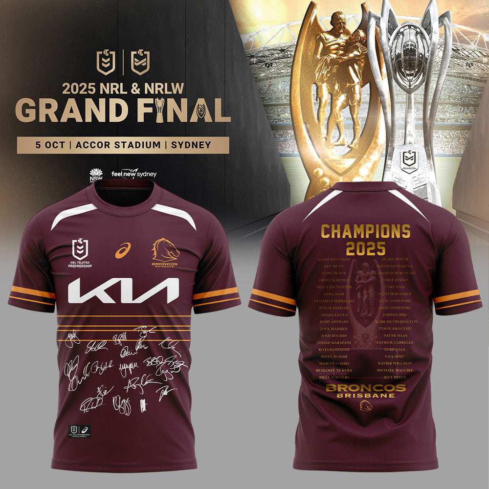 B.Broncos NRL Finals 2025 Champions Signature Combo Shirt