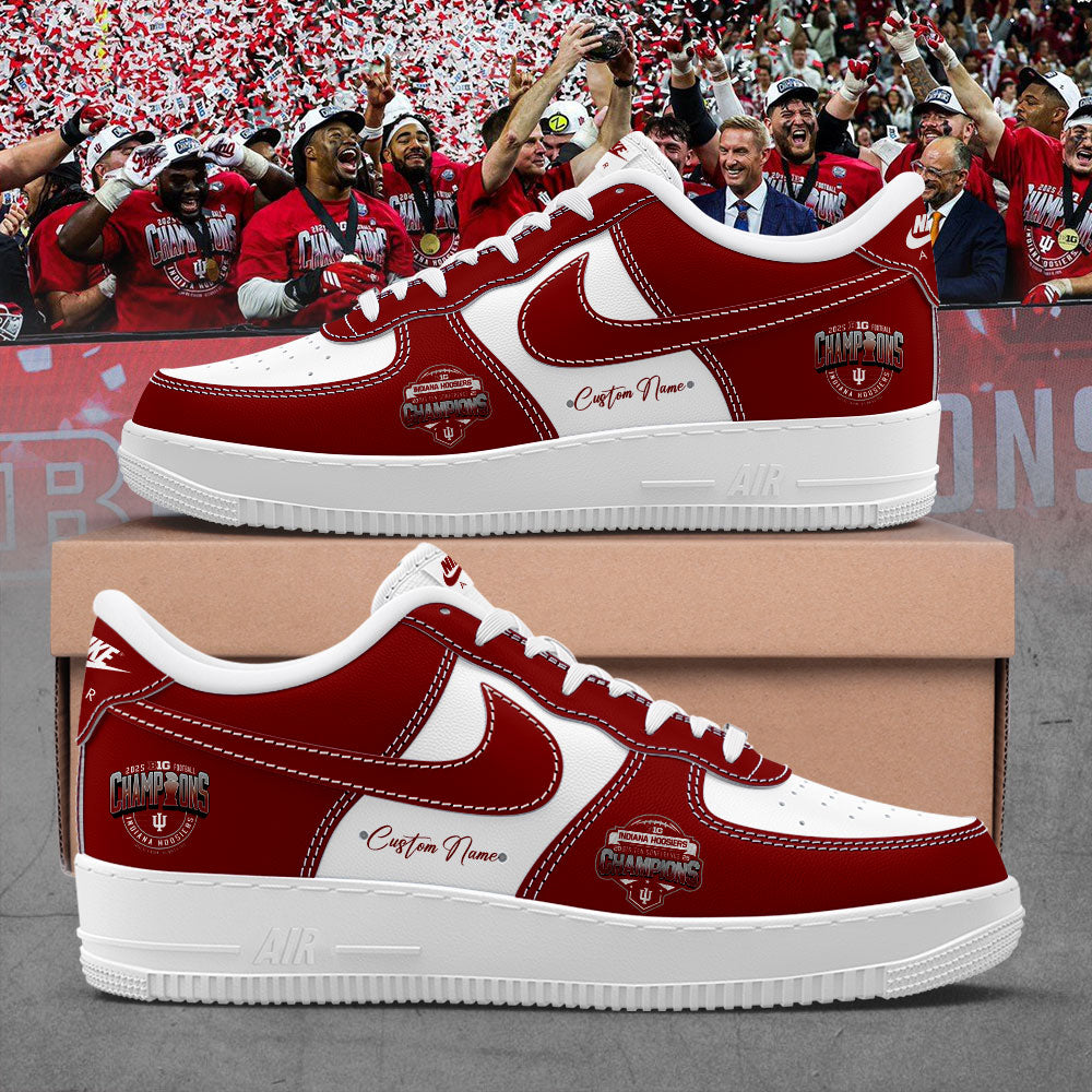 . Indiana Hoosiers 2025 Big Ten Football Champions Custom Name Red Shoes AF