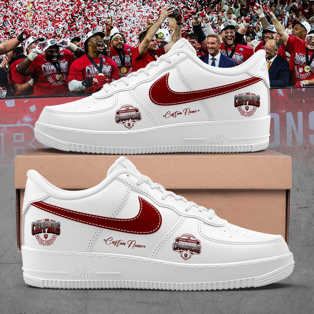 . Indiana Hoosiers 2025 Big Ten Football Champions Custom Name White Shoes AF