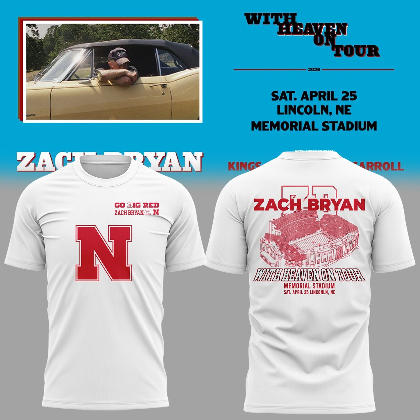 Limited Edition “With Heaven On Tour 2026” at Memorial Stadium Tshirt