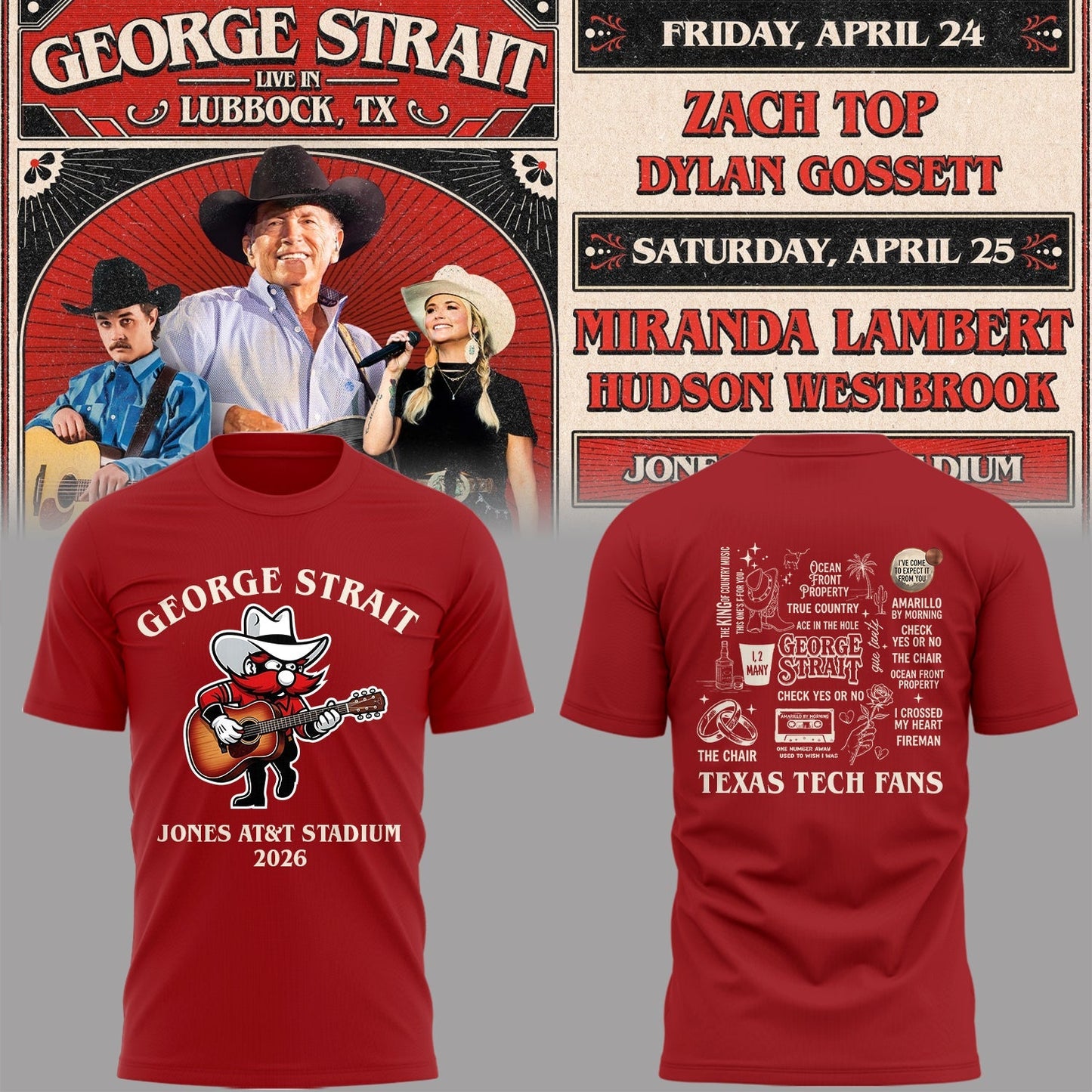 Limited Edition G. Strait x Texas Tech At Jones AT&T Stadium Tshirt