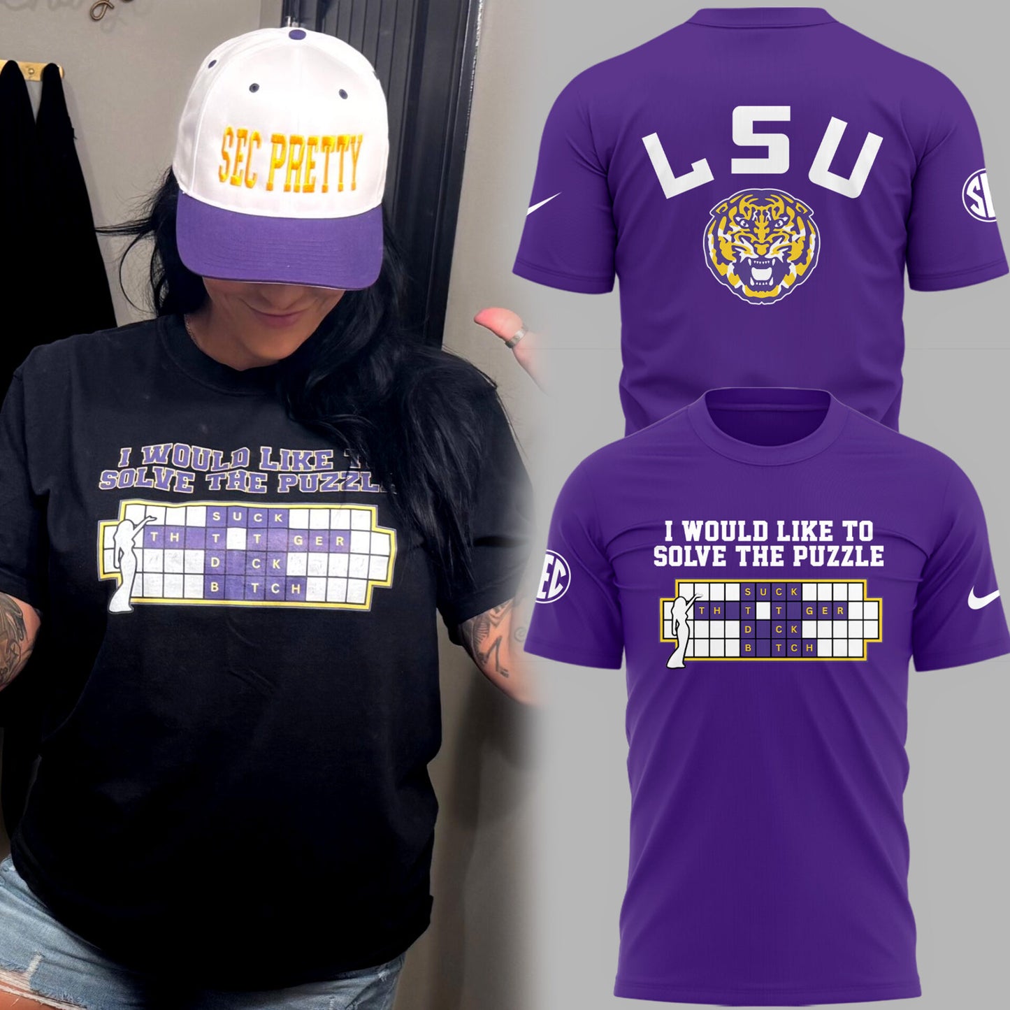 Limited Edition LSU Football "I would like to solve the puzzle" Purple Logo TShirt-PU25090752