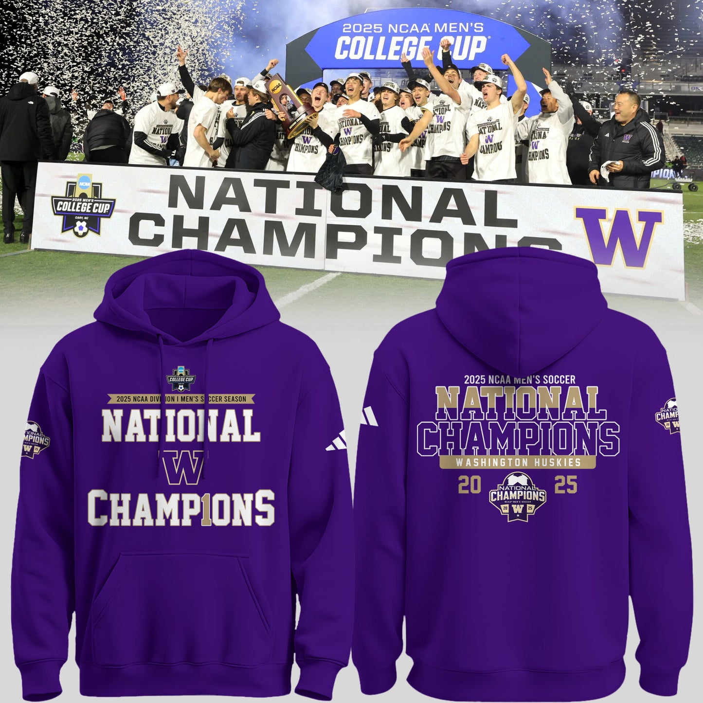Washington Huskies 2025 Men's DI soccer championship Champions Hoodie