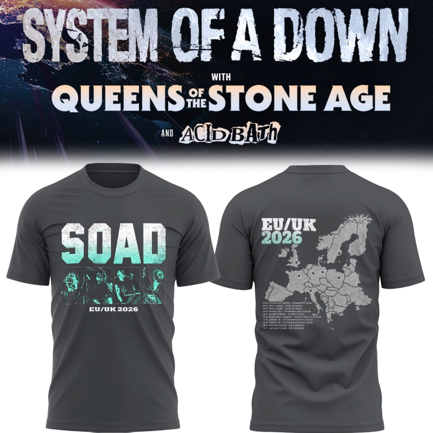 Limited Edition SOAD UK & Europe Stadium Tour 2026 T-Shirt