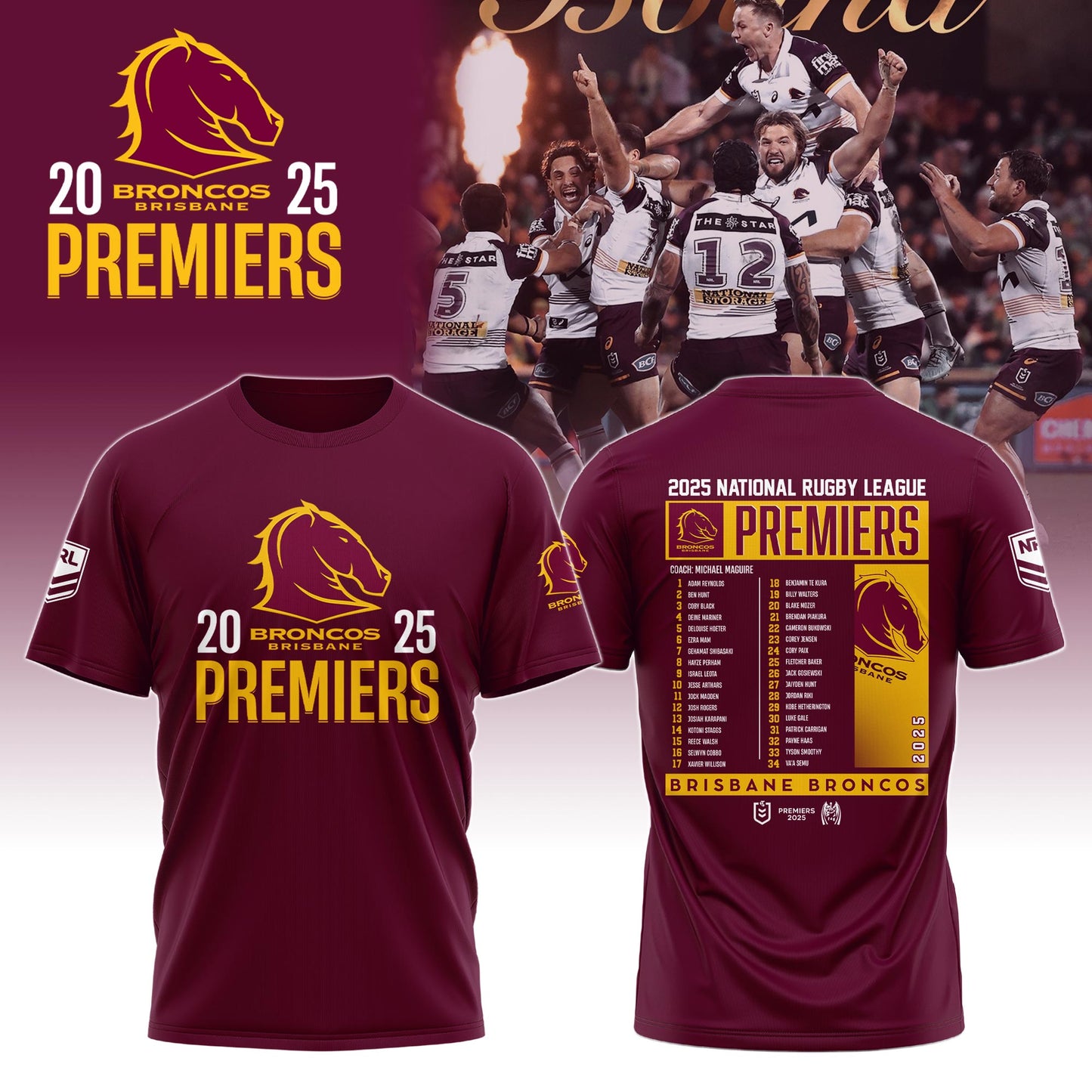 B.Broncos NRL Finals 2025 Champions Signature Combo Shirt