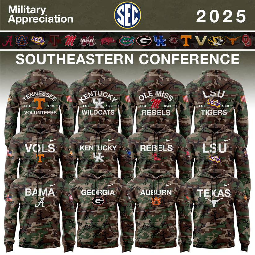 Southeastern Conference Teams 2025 Military Appreciation Limited Edition Hoodie – Camo