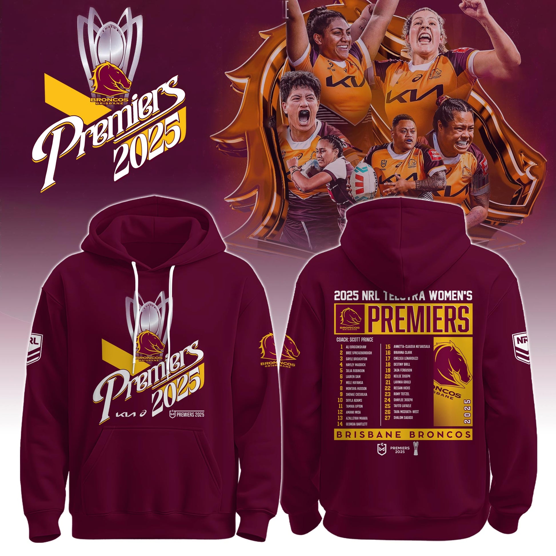 B.Broncos NRL Finals 2025 Champions Combo Hoodie