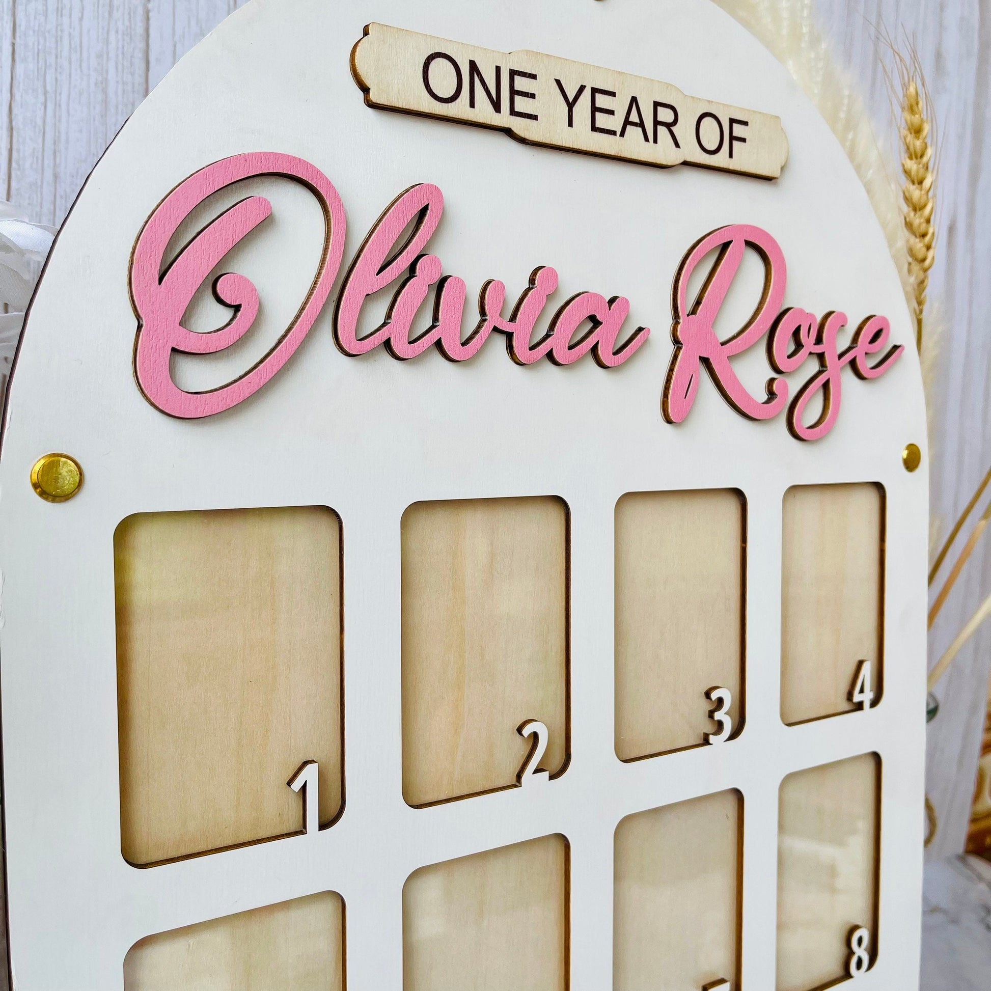 Baby Birth through One Year Monthly Picture Frame Wall Art, Personalized Wooden Photo Frame for Baby, Baby Gift