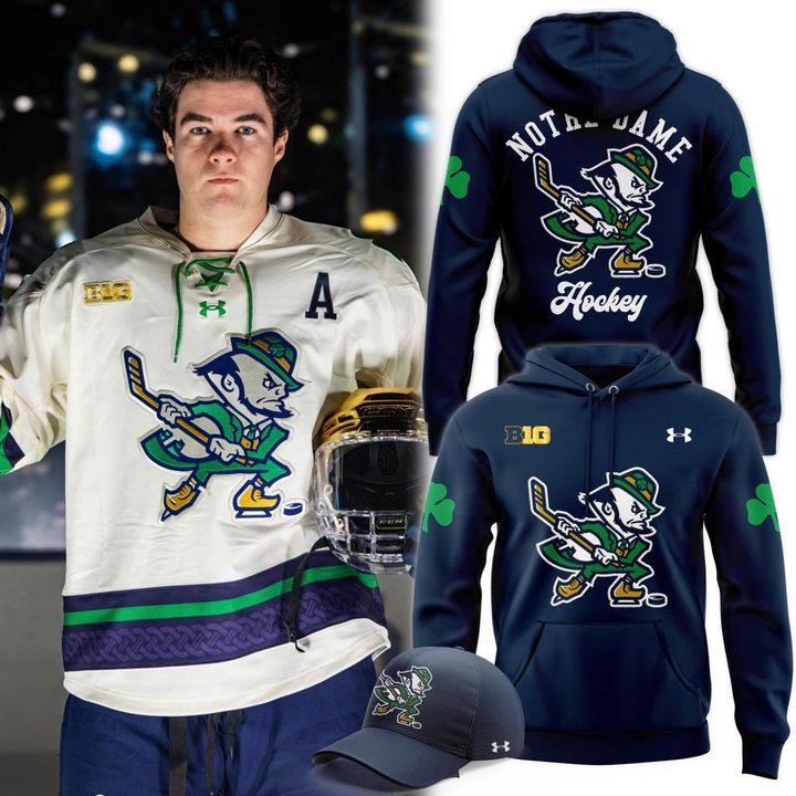 Notre Dame Fighting Irish Under Armour Hockey Leprechaun Rival Fleece Hoodie (Navi) v2