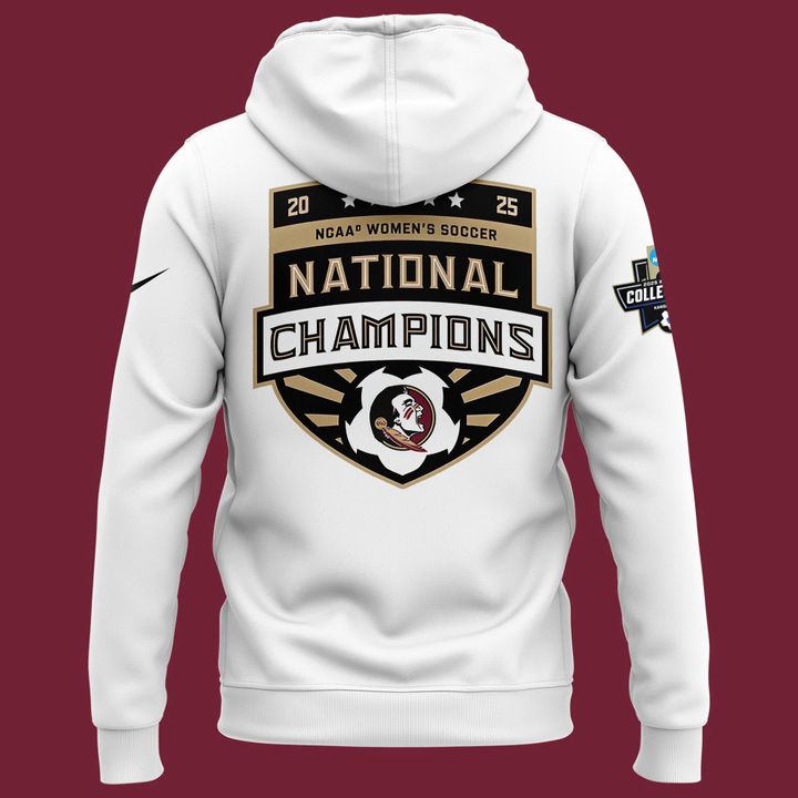 Unisex Champion White Florida State Seminoles 2025 NCAA Women's Soccer National Champions Locker Room Hoodie-V2(White)
