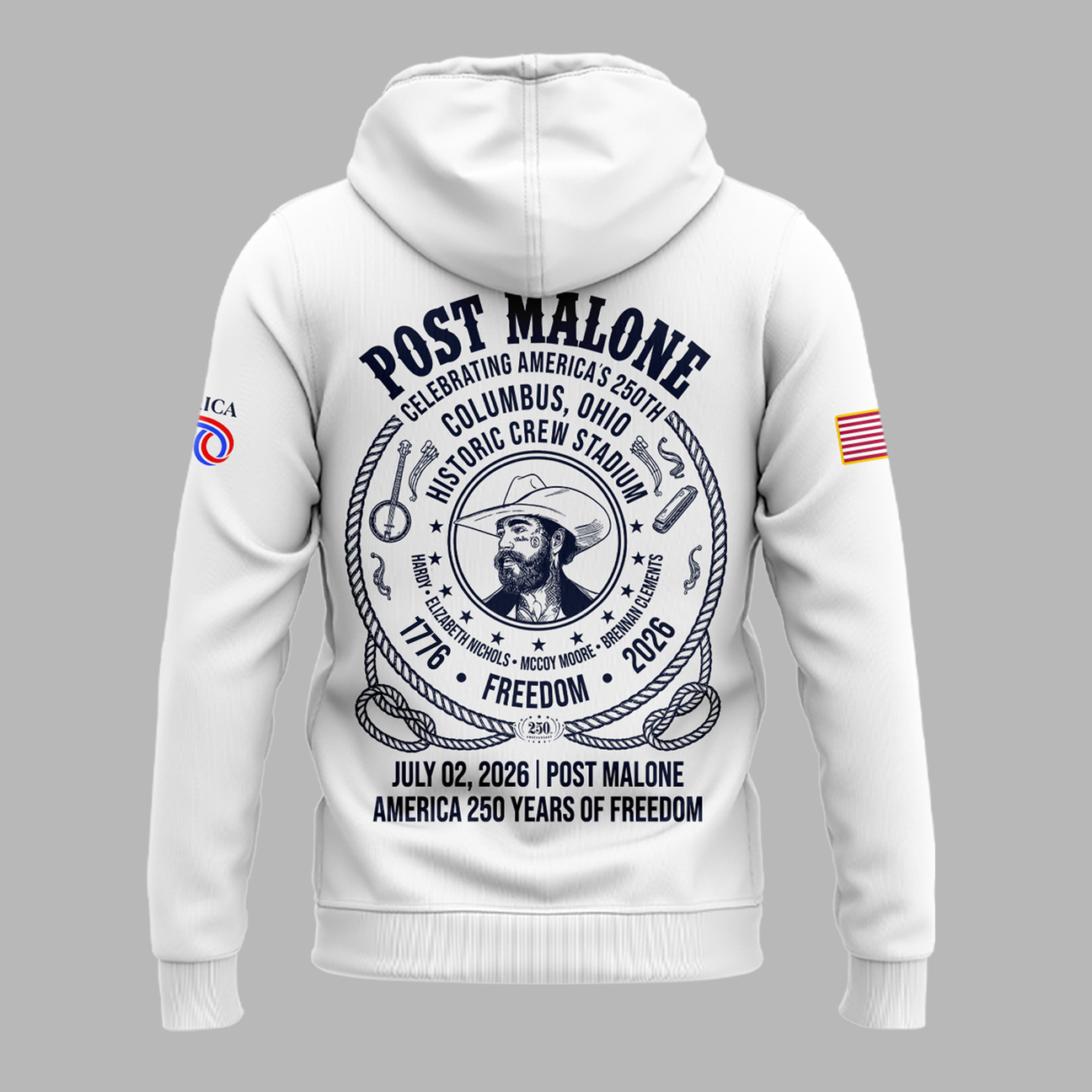 Exclusive Version 2026 Post Malone American 250th Anniversary White Hoodie