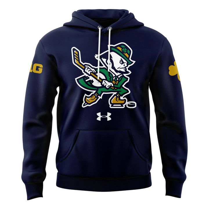 Notre Dame Fighting Irish Under Armour Hockey Leprechaun Rival Fleece Hoodie (Navi) v1