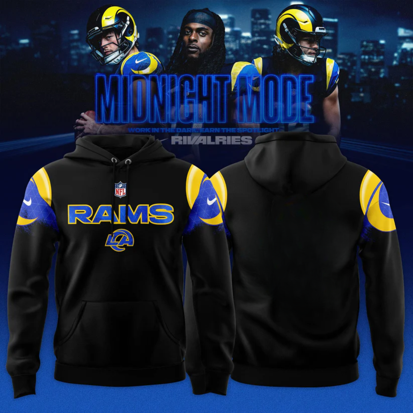 _ Los Angeles Rams Midnight Blue 2025 Rivalries Special Hoodie (No Back)