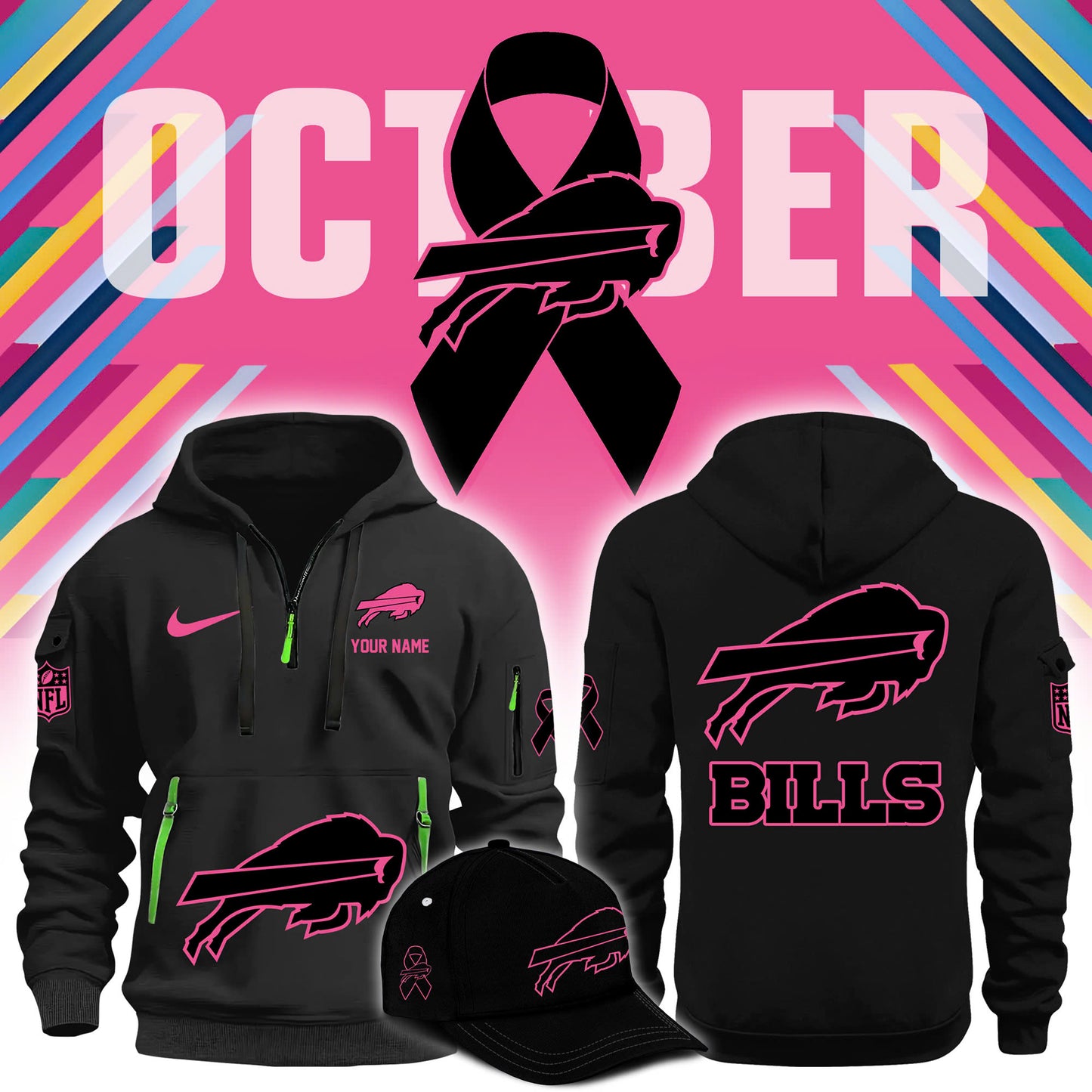 Buffalo Bills Crucial Cancer Hoodie 115 & Cap & Jogger B