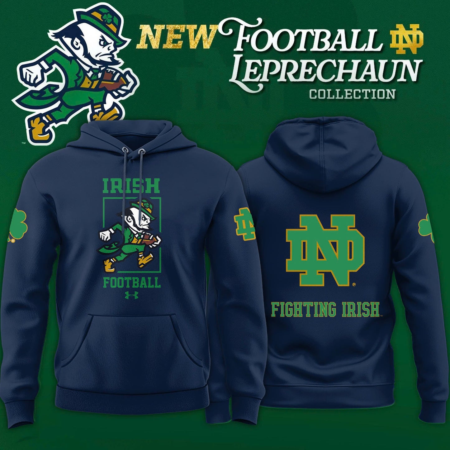 Notre Dame Fighting Irish Football Leprechaun Limited Editions 2025 Hoodie – Navy