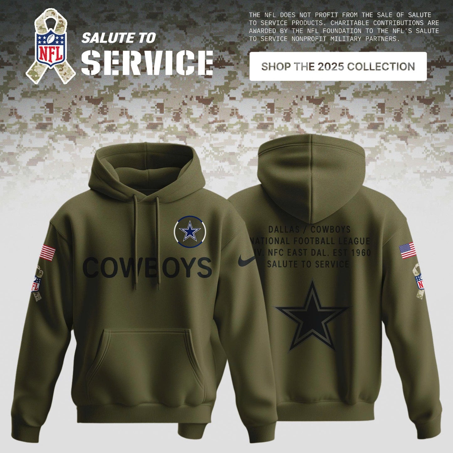 All Teams Salute to Service Olive 2025 Special Editions Hoodie