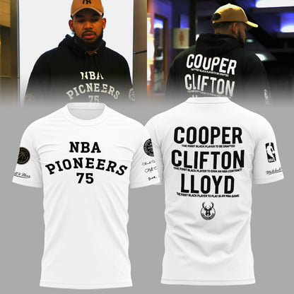Milwaukee Bucks 75th Anniversary Cooper Clifton Lloyd Pioneers Limited Edition T-Shirt