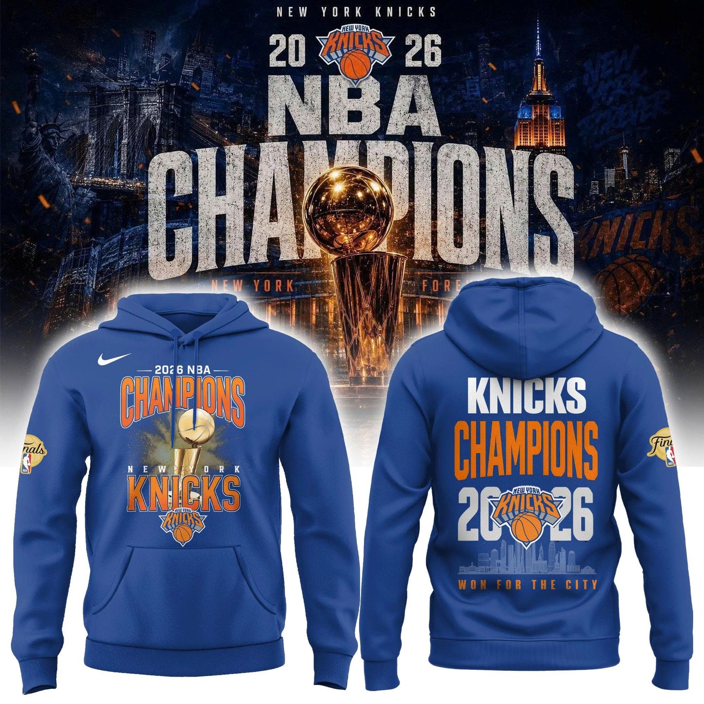 New York Basketball NBA Finals Champions Blue Hoodie