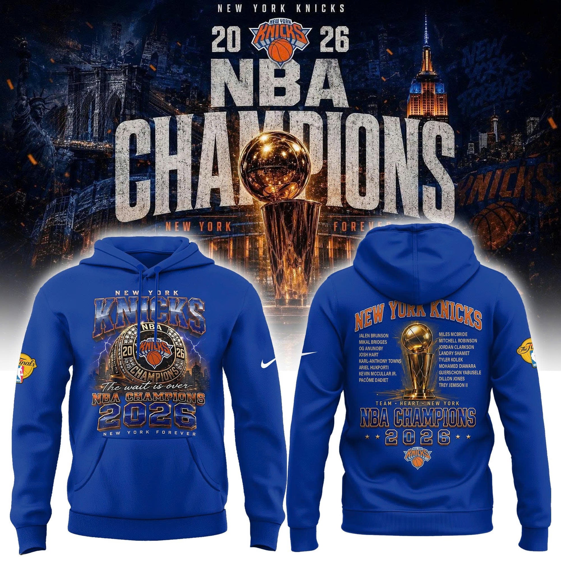 New York Basketball NBA Rings Champions Hoodie