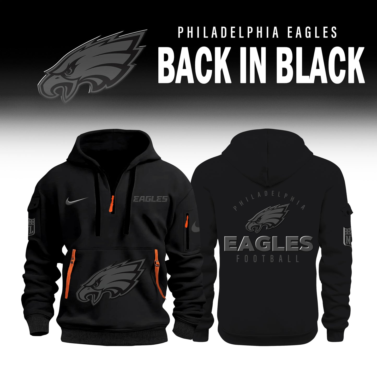 Philadelphia Eagles 2025 Back In Black Limited Edition Quarter Hoodie