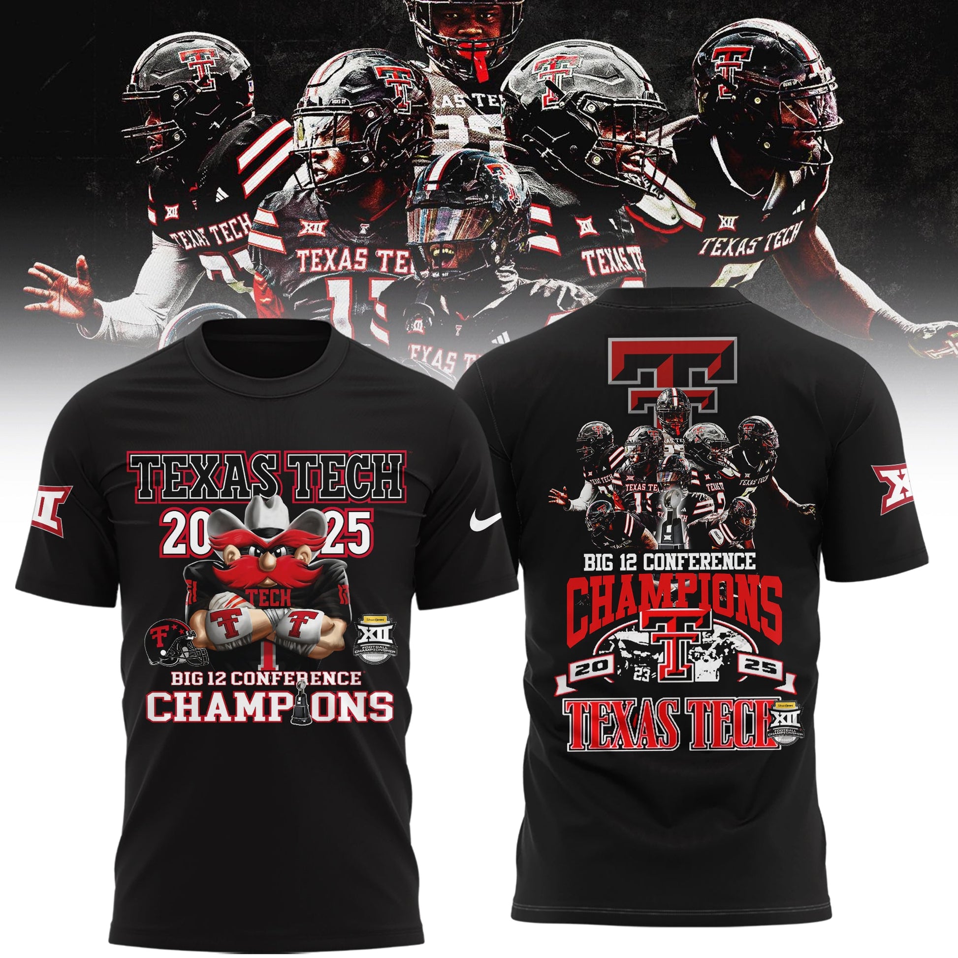 Texas Tech Red Raiders 2025 CHAMPIONS Big12 Football Combo T-shirt