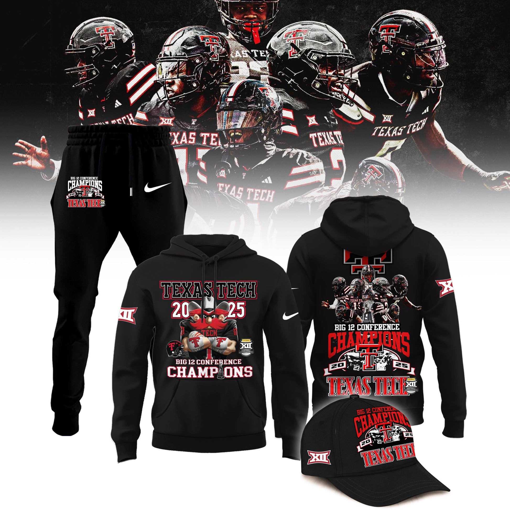 Texas Tech Red Raiders 2025 CHAMPIONS Big12 Football Combo Hoodie