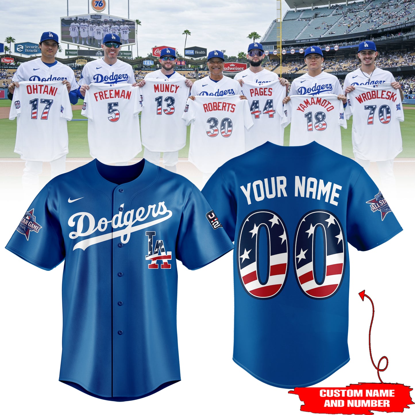 Limited Edition LA Dodgers 2026 USA250 All Star Baseball Jersey