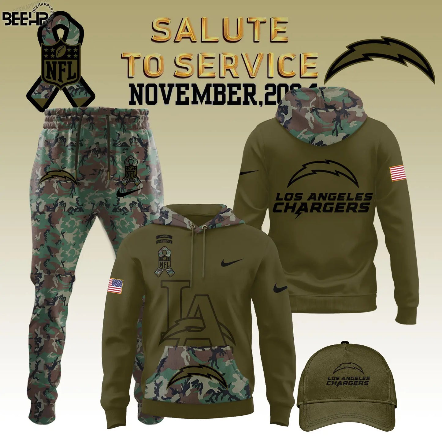 Los Angeles Chargers Camo 2025 Salute to Service Combo