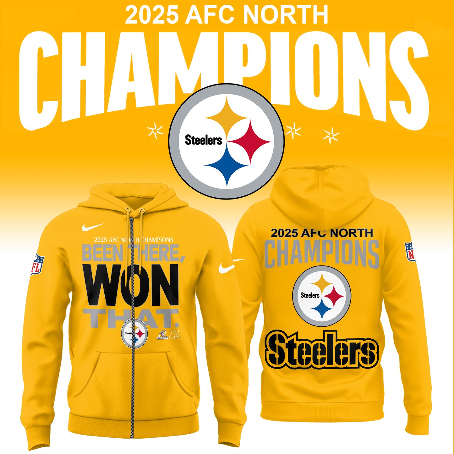 Pittsburgh Steelers 2025 AFC North Division Champions Limited Edition Zip Hoodie v2