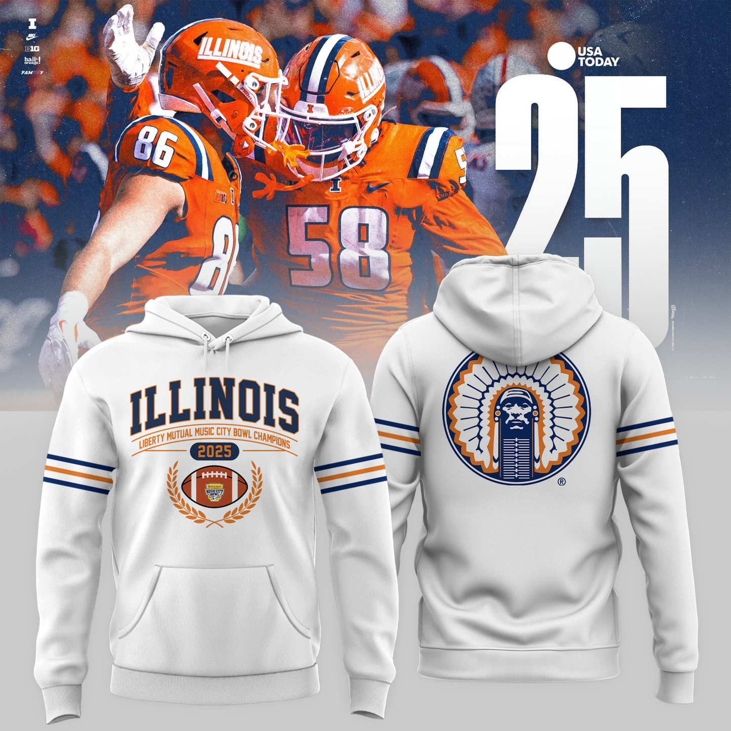 Illini Fighting Illinois - Music City Bowl 2025 Champion Hoodie