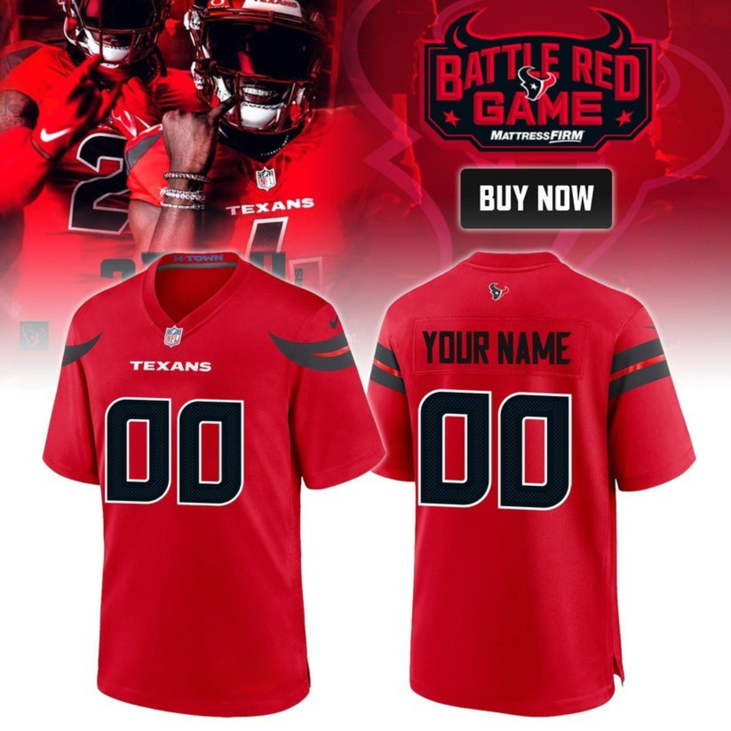 Unisex Battle Red Game Texans Football Jersey