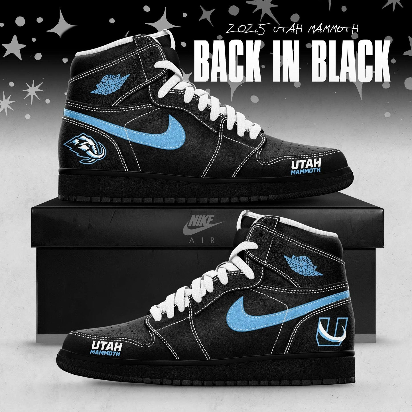 Utah Mammoth Back In Black 2025 AJ1 Sneakers