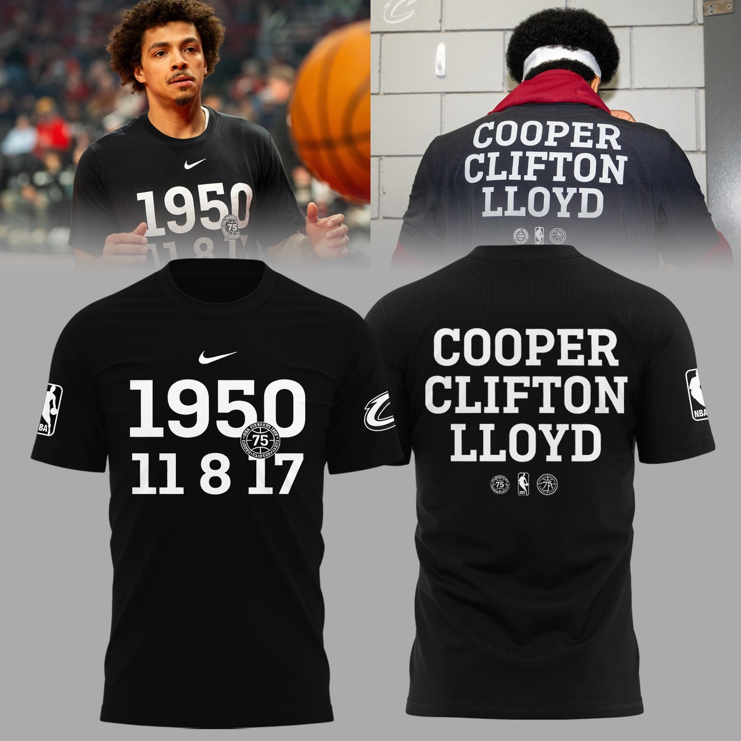 Cleveland Cavaliers 75th Anniversary Cooper Clifton Lloyd Pioneers Limited Edition T-Shirt