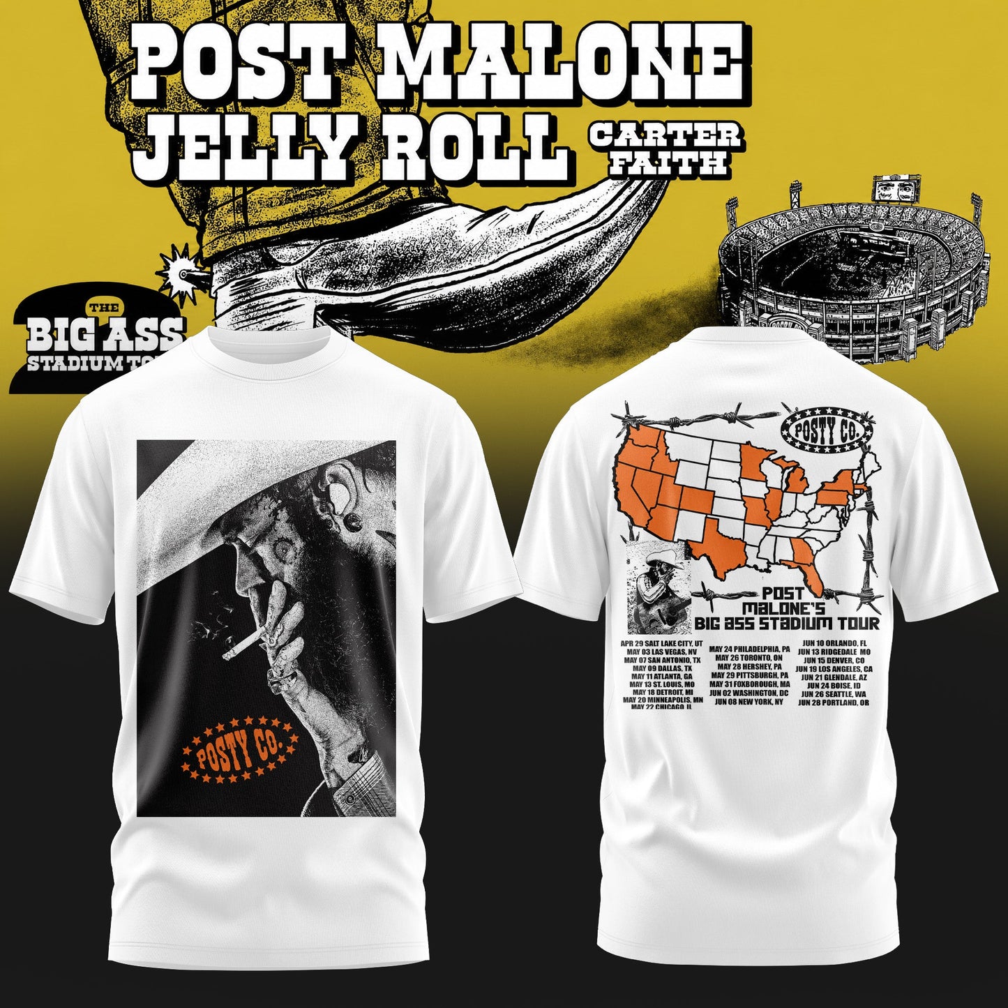 Post Malone “The BIG ASS Stadium World Tour” Limited Tshirt
