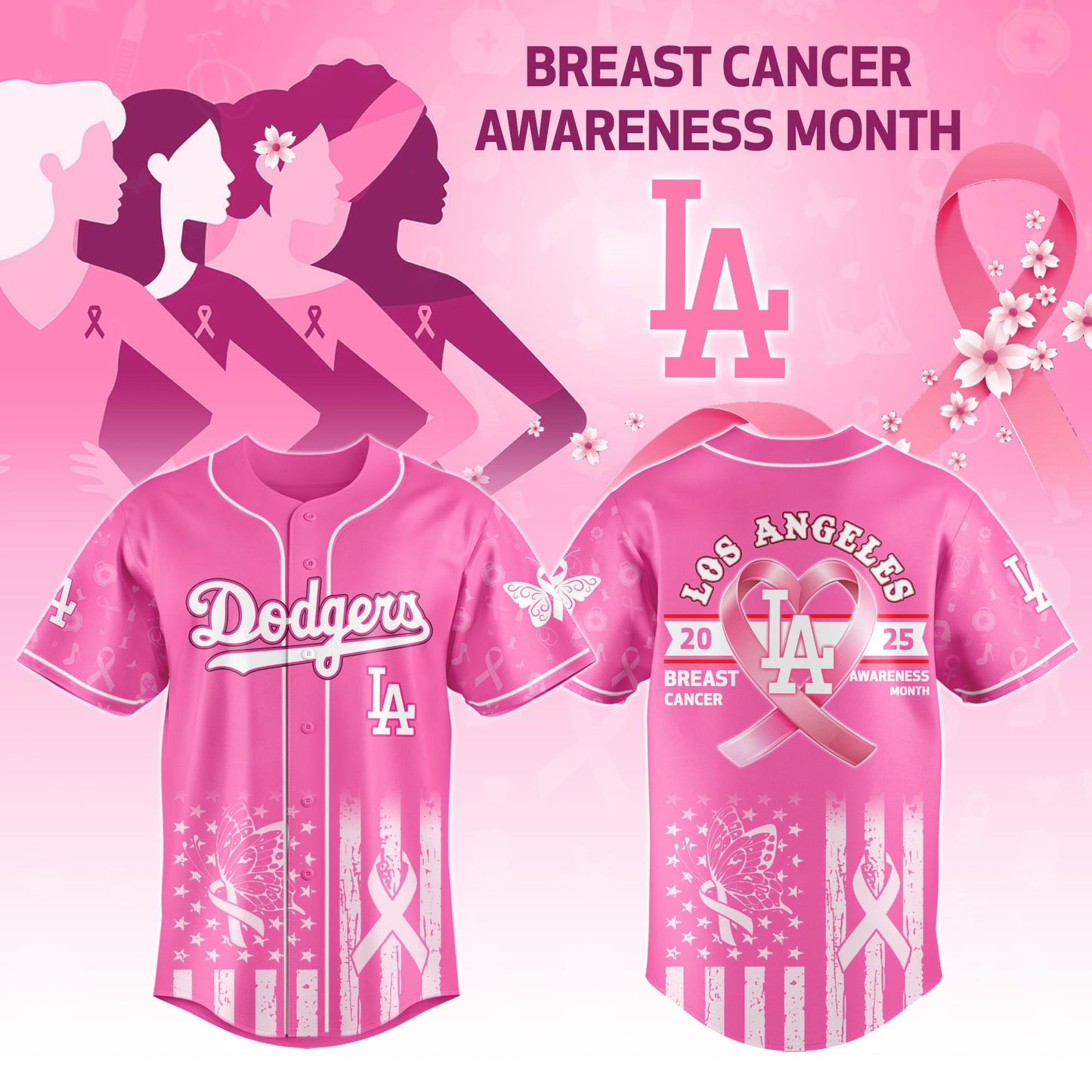 Los Angeles Dodgers x Breast Cancer Awareness Month - Limited Edition 2025-3D Baseball Jersey