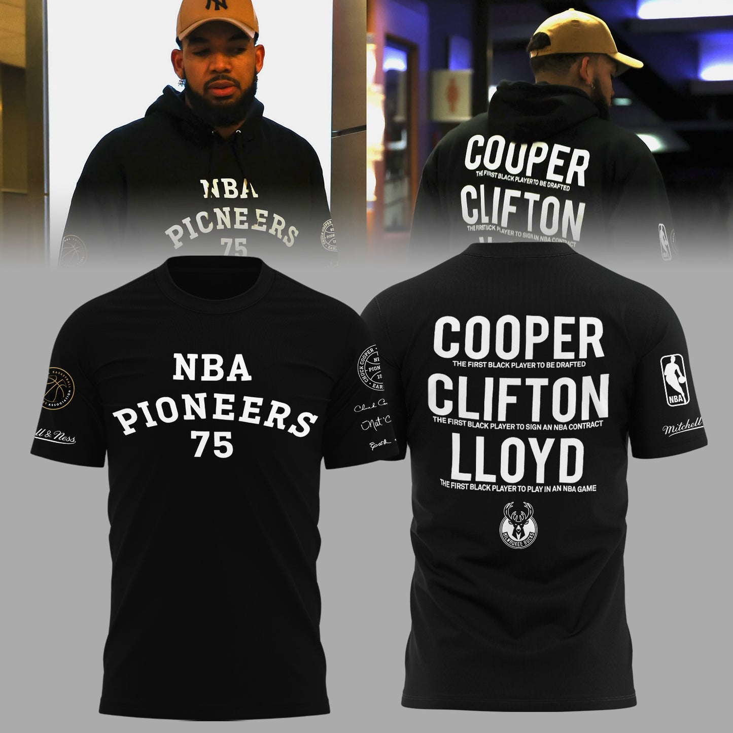 Milwaukee Bucks 75th Anniversary Cooper Clifton Lloyd Pioneers Limited Edition T-Shirt