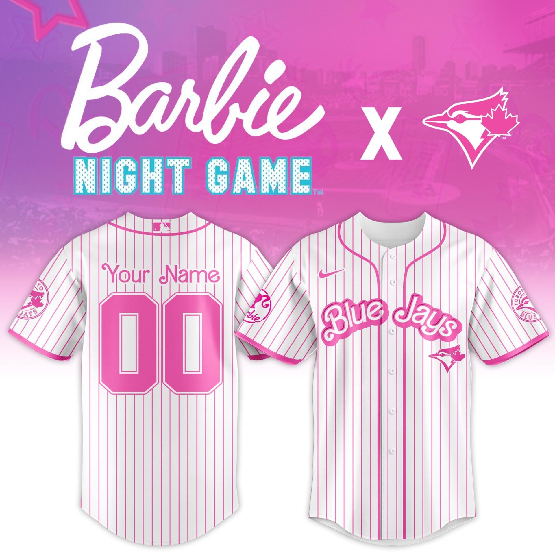 Limited Edition Blue Jays Baseball Barbie Night Custom Jersey-AB042525013