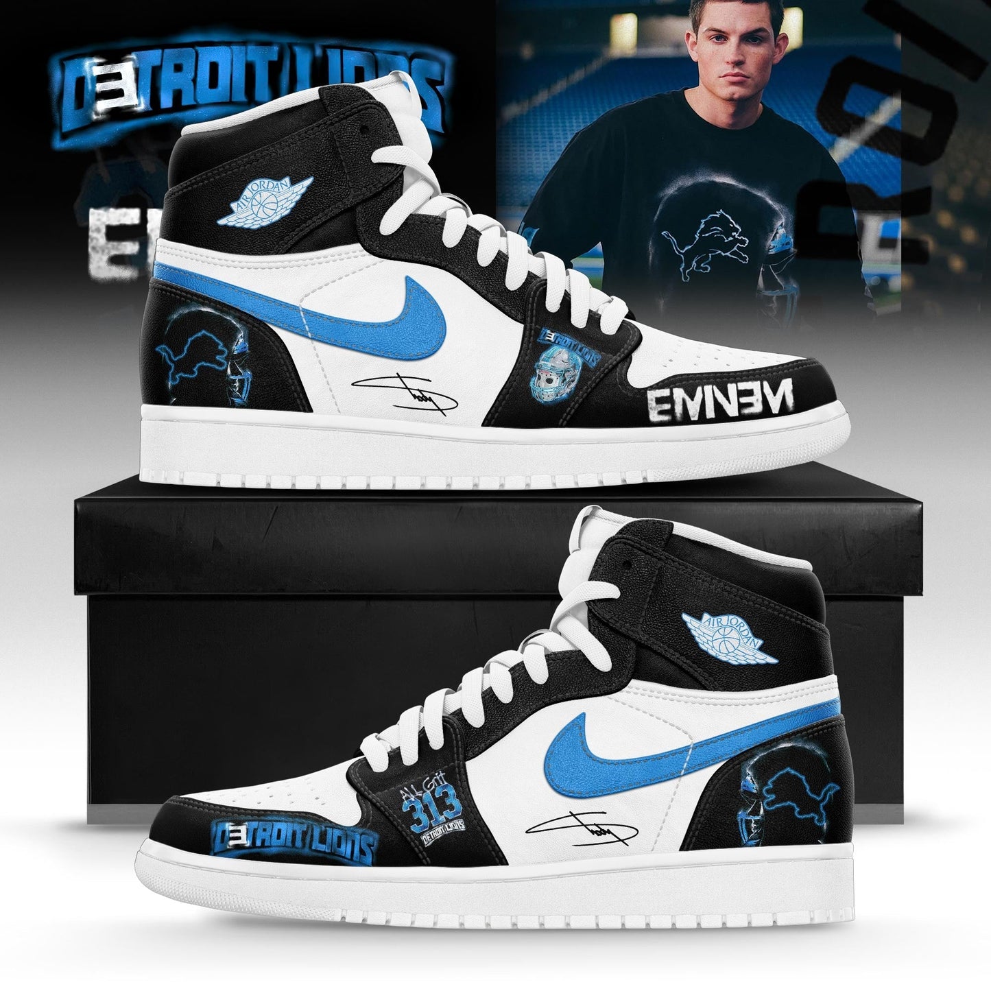 Eminem x Detroit Lions Thanksgiving Halftime Show Limited Edition Custom AJ1 Sneakers