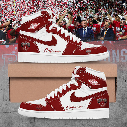 . Indiana Hoosiers 2025 Big Ten Football Champions Custom Name Red Shoes JD