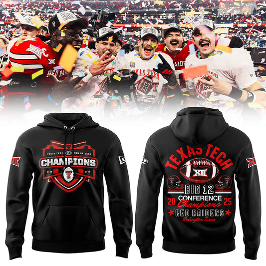 . T Tech Red Raiders B12 CHAMPIONS 2025 Black Hoodie v2