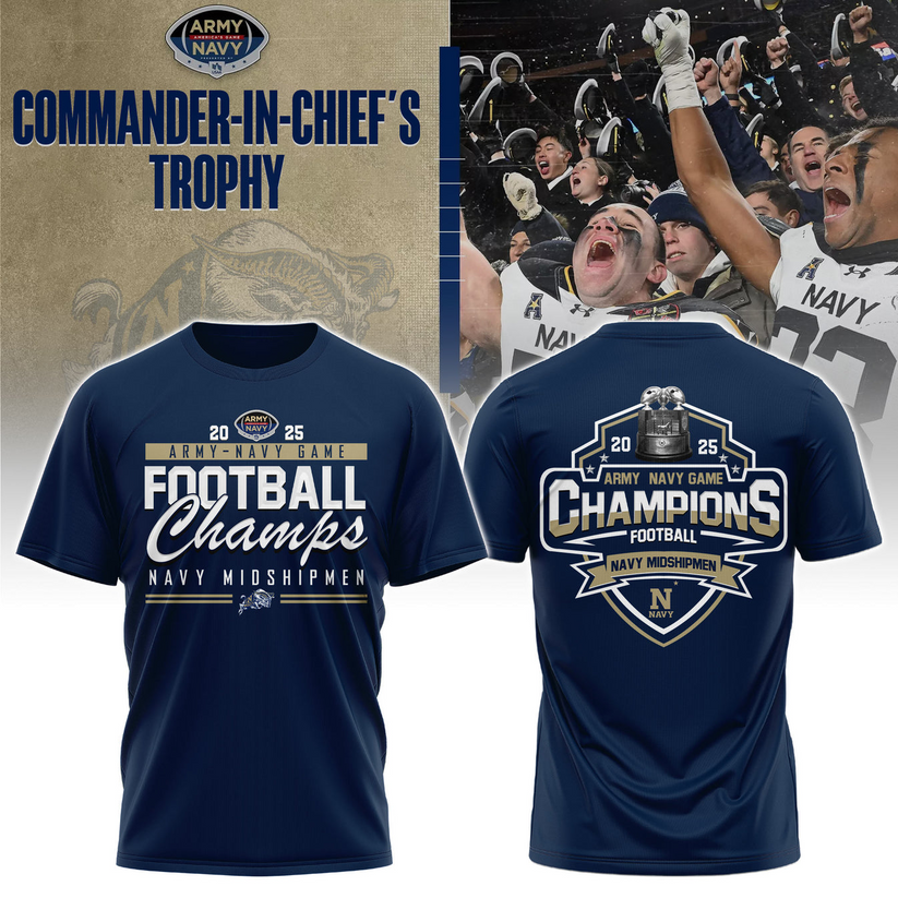 Navy Midshipmen – Back-to-Back CIC Trophy Champions 2025 Combo T-Shirt