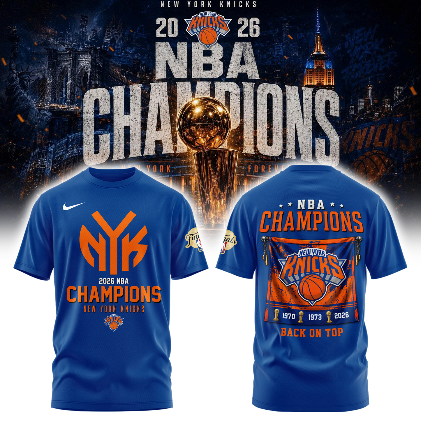 New York Basketball NBA Finals Champions Blue Tshirt v3