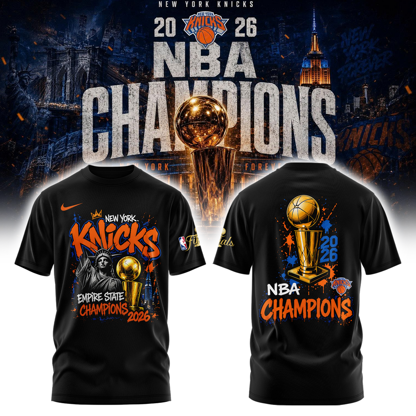 New York Basketball NBA Finals Champions Black Tshirt v2