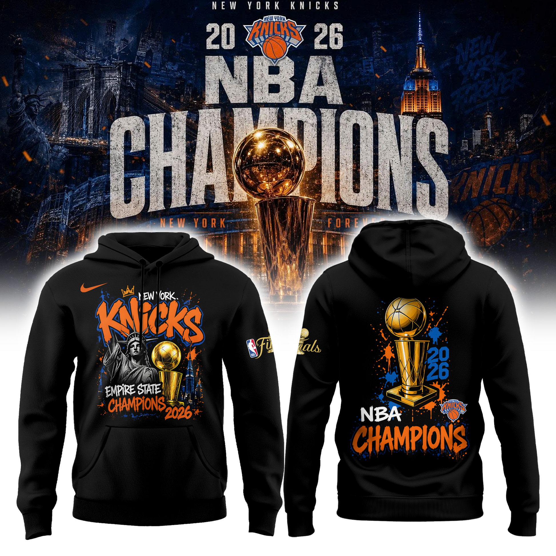 New York Basketball NBA Finals Champions Black Hoodie v2