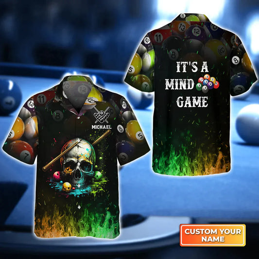 Dead Stroke Skull Billiard On Fire Personalized Name Hawaiian Shirt | Billiards Shirt