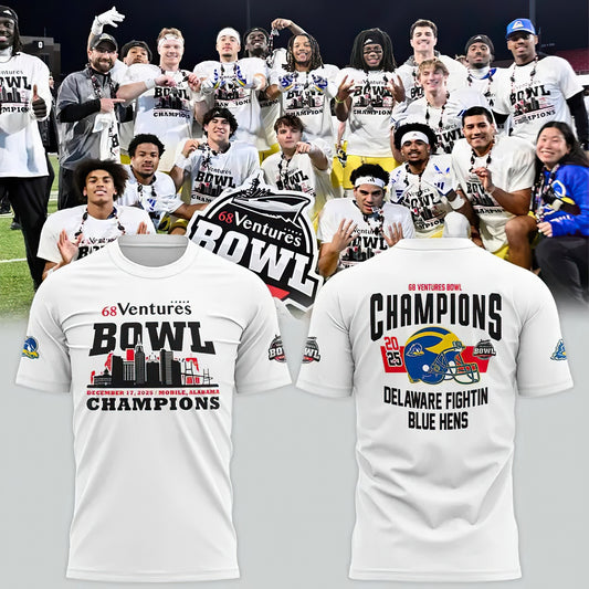 _ Delaware Fightin’ Blue Hens 2025 68 Ventures Bowl Champions Locker Room T-shirt